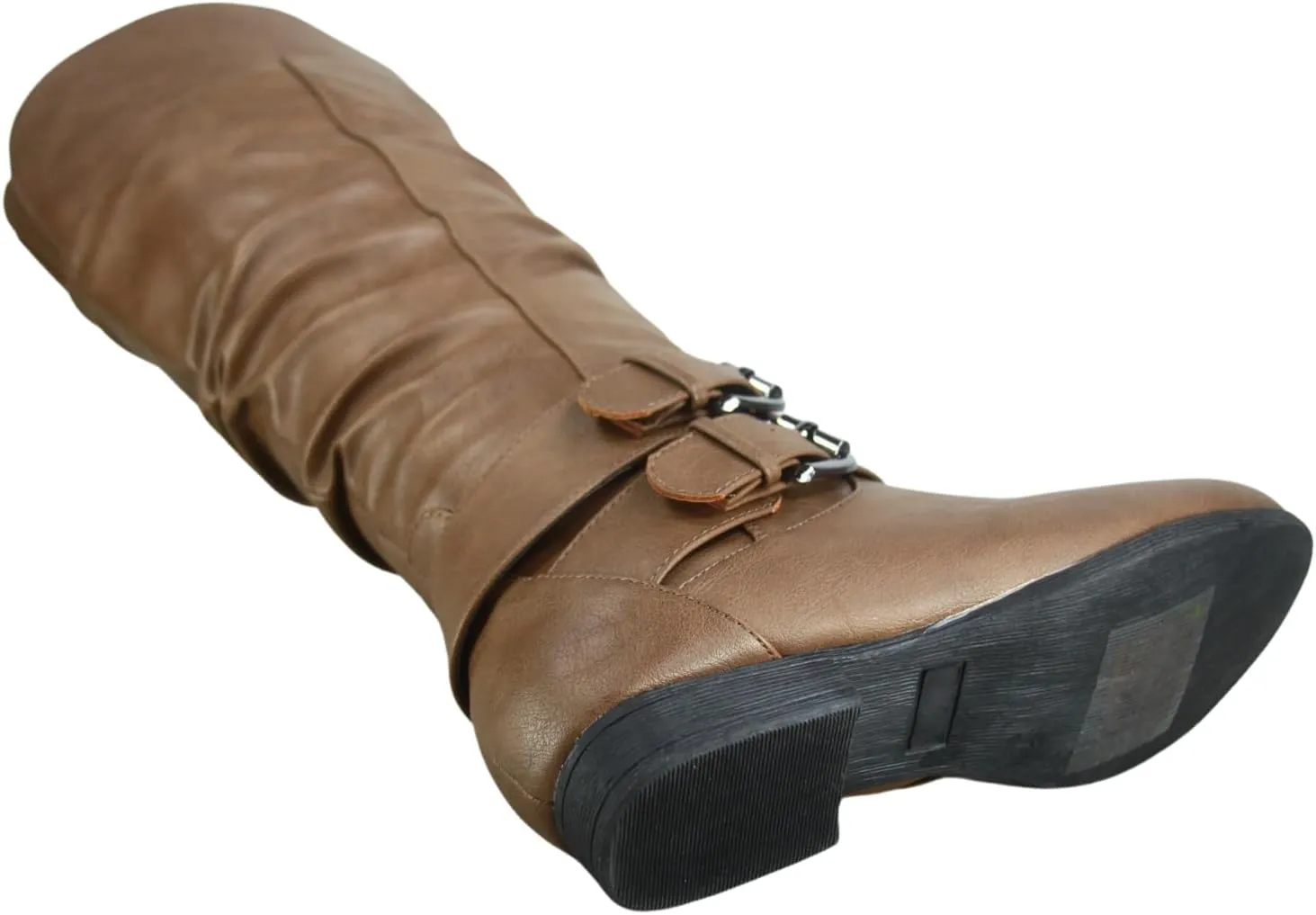 TZ Lily-20 Women's Knee High Riding Boots Low Flat Heel Winter Side Zip Buckles Boots Shoes