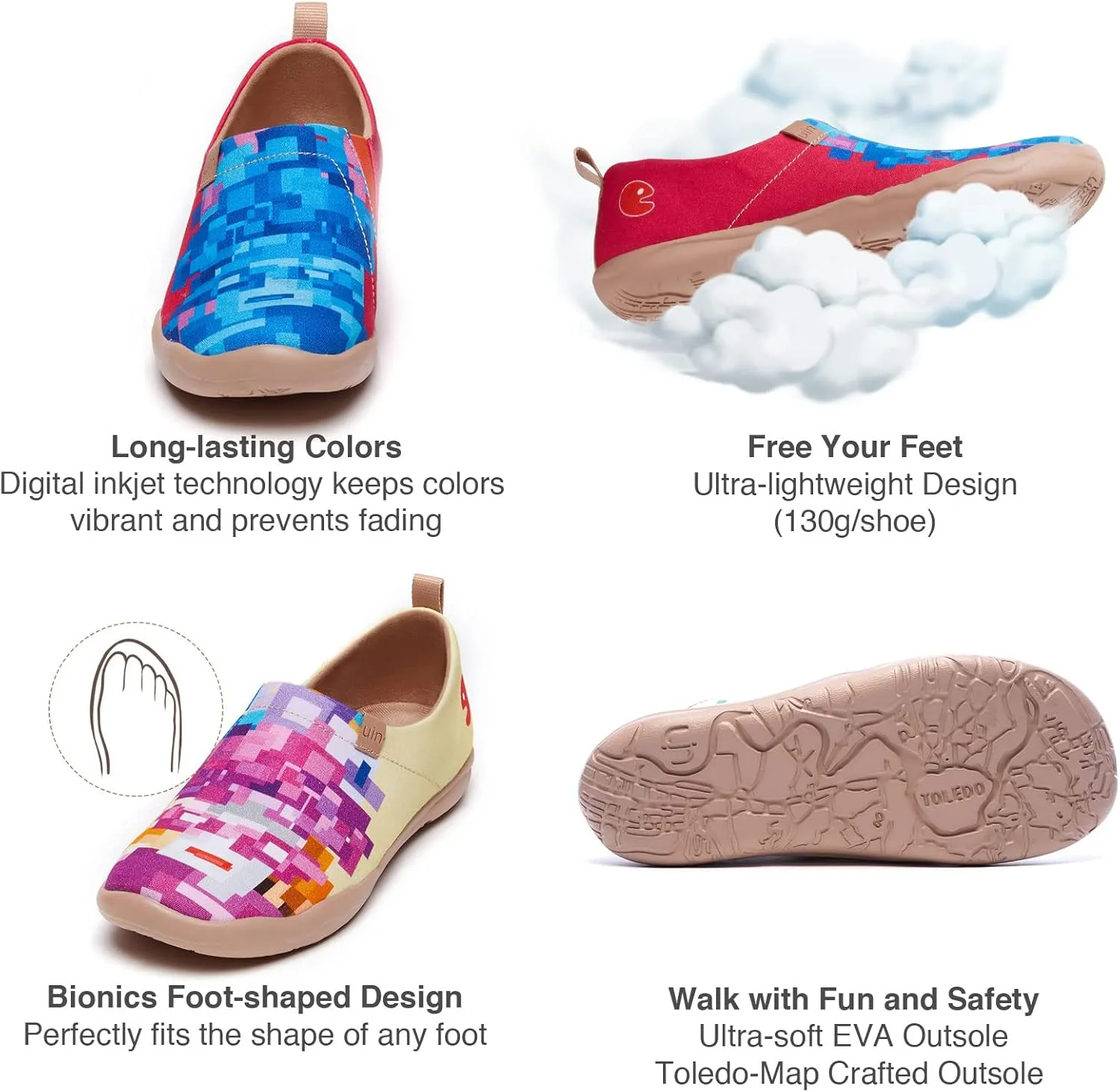 UIN Women's Slip Ons Lightweight Flats Walking Casual Loafers Travel Shoes Toledo Ⅰ Color & Geometry