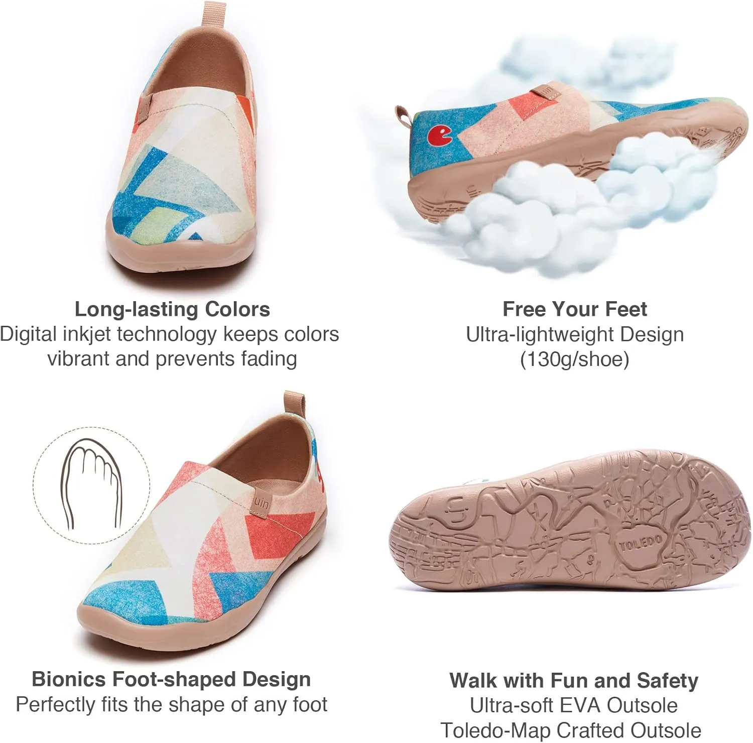 UIN Women's Slip Ons Lightweight Flats Walking Casual Loafers Travel Shoes Toledo Ⅰ Color & Geometry