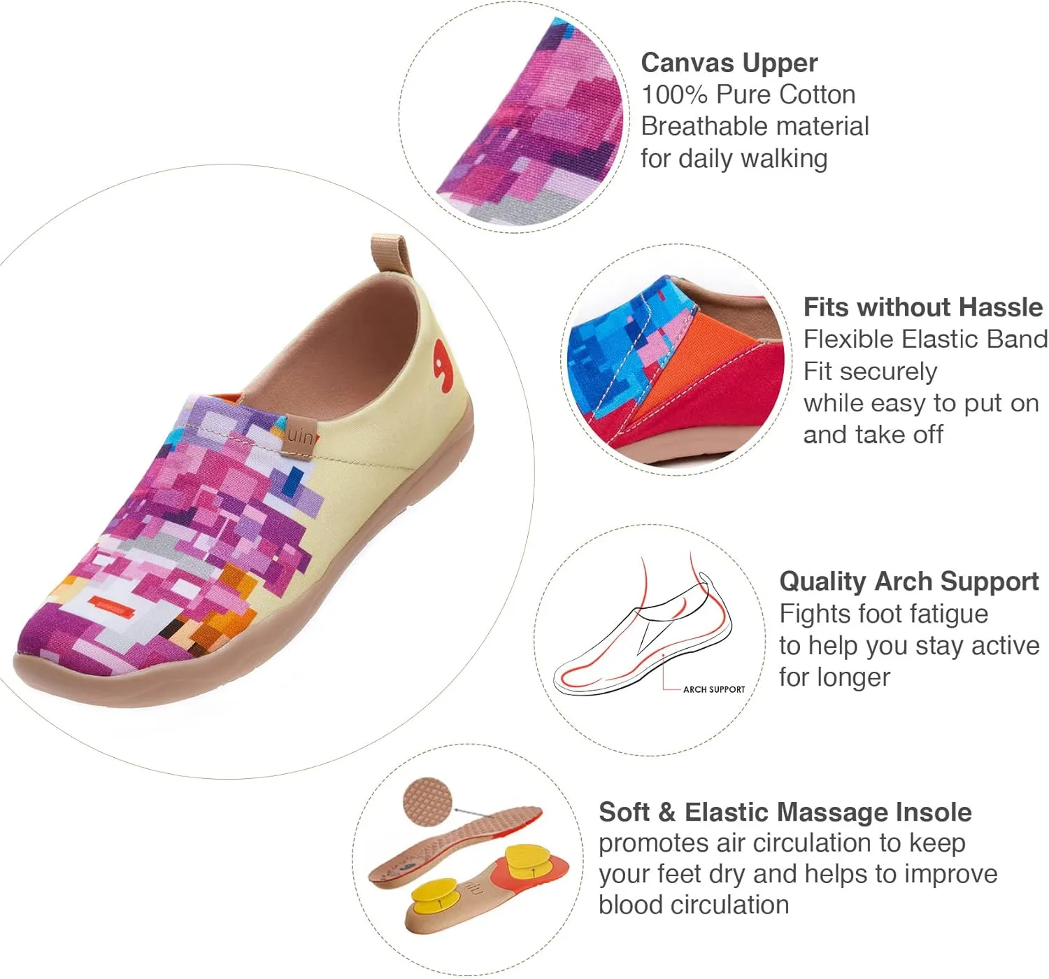 UIN Women's Slip Ons Lightweight Flats Walking Casual Loafers Travel Shoes Toledo Ⅰ Color & Geometry