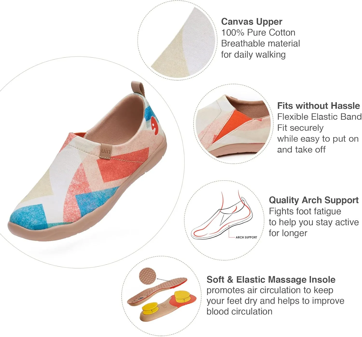UIN Women's Slip Ons Lightweight Flats Walking Casual Loafers Travel Shoes Toledo Ⅰ Color & Geometry