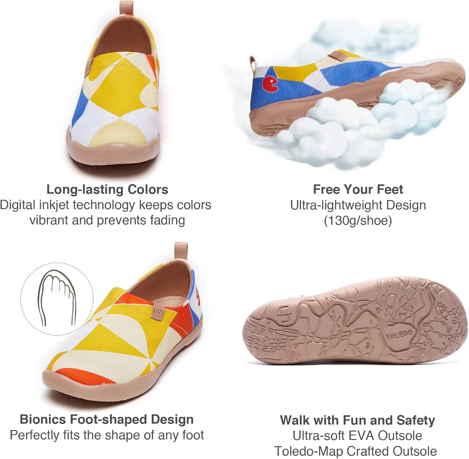UIN Women's Slip Ons Lightweight Flats Walking Casual Loafers Travel Shoes Toledo Ⅰ Color & Geometry