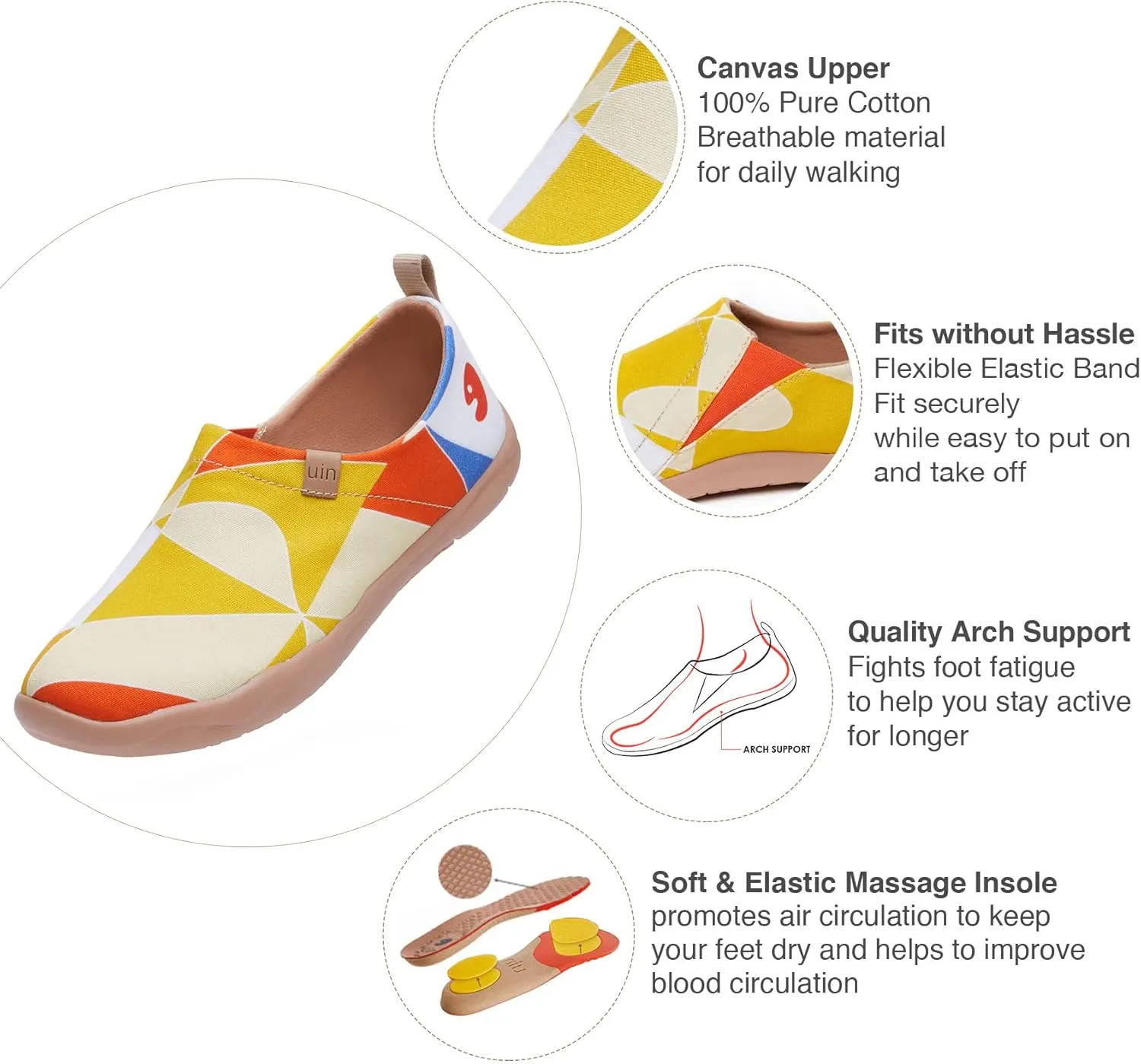 UIN Women's Slip Ons Lightweight Flats Walking Casual Loafers Travel Shoes Toledo Ⅰ Color & Geometry