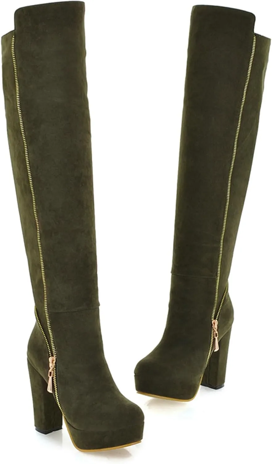 Uniquelly Womens Over The Knee Boots Chunky High Heel Platform Riding Boots Round Toe Side Zipper Long Boots Winter Dress Shoes