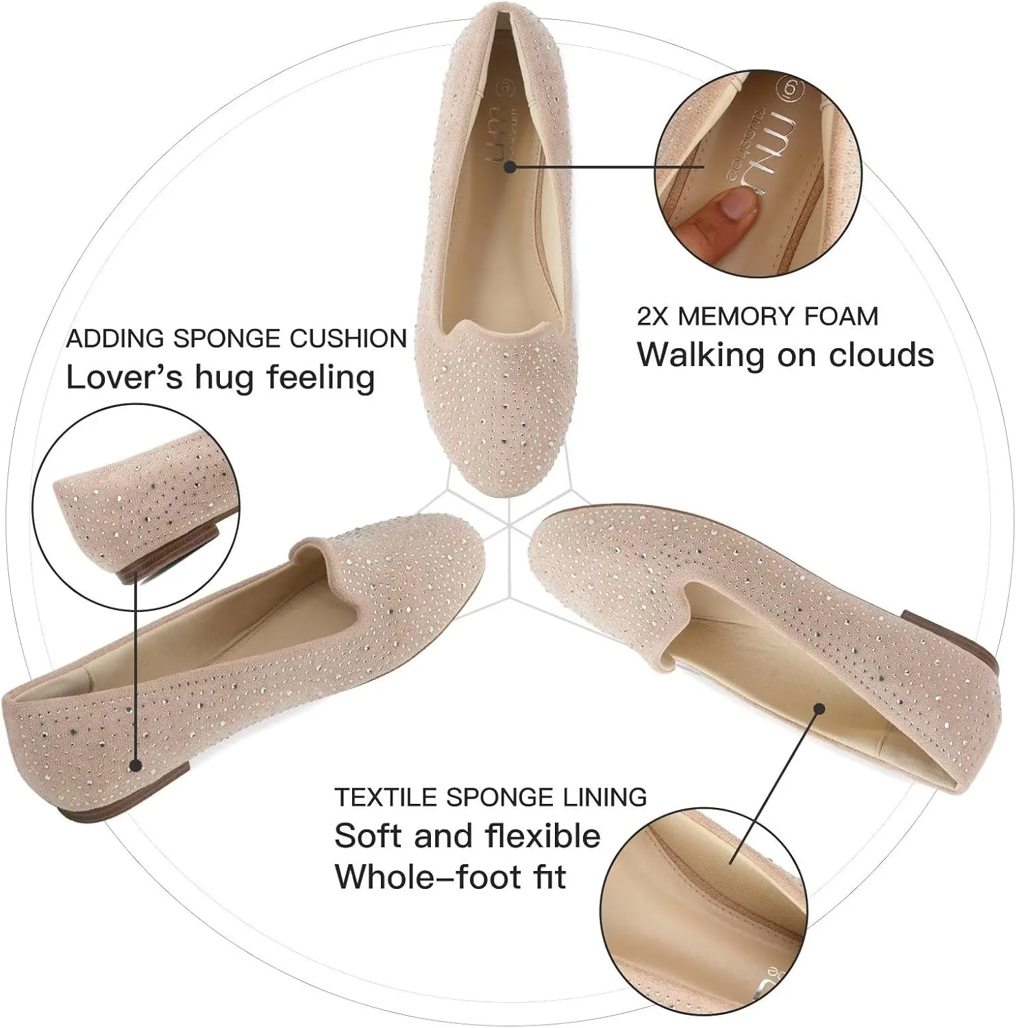 USSHOE Flats Shoes for Women Slip on Round Toe Comfortable Women's Flats Ballet Flats Shoes Loafers