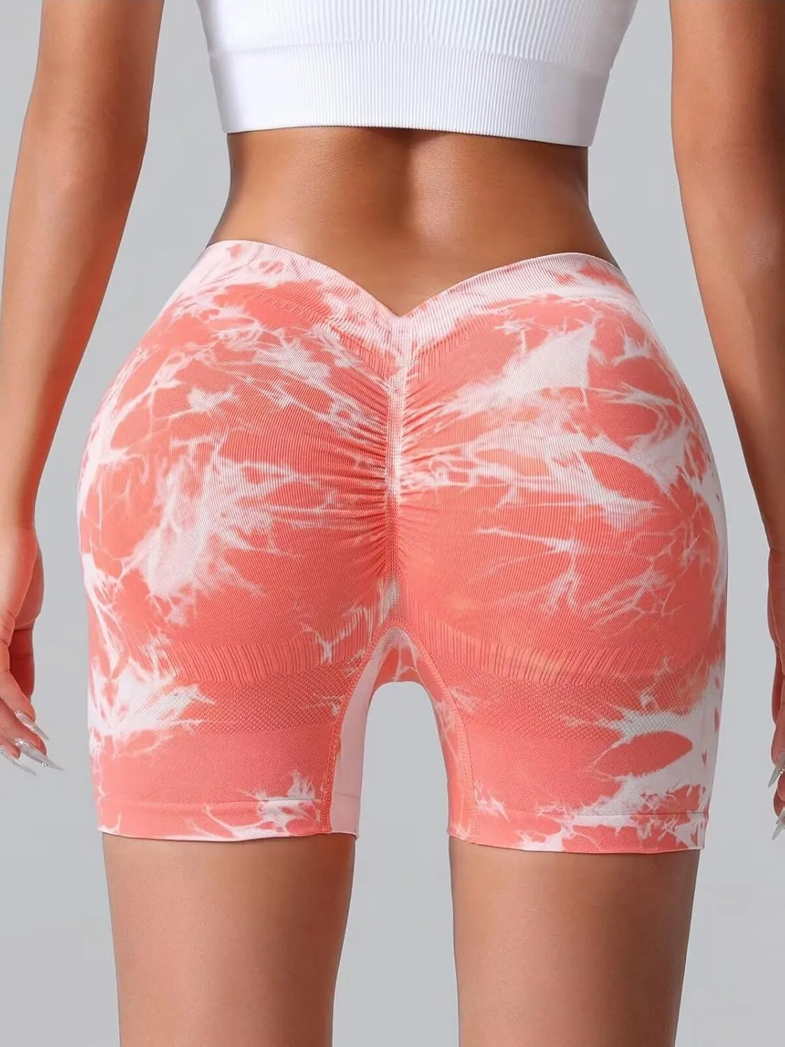 V Back Booty Shorts for Women Tie Dye Butt Lifting Workout Shorts Seamless Scrunch Gym Yoga High Waist Hot Pants