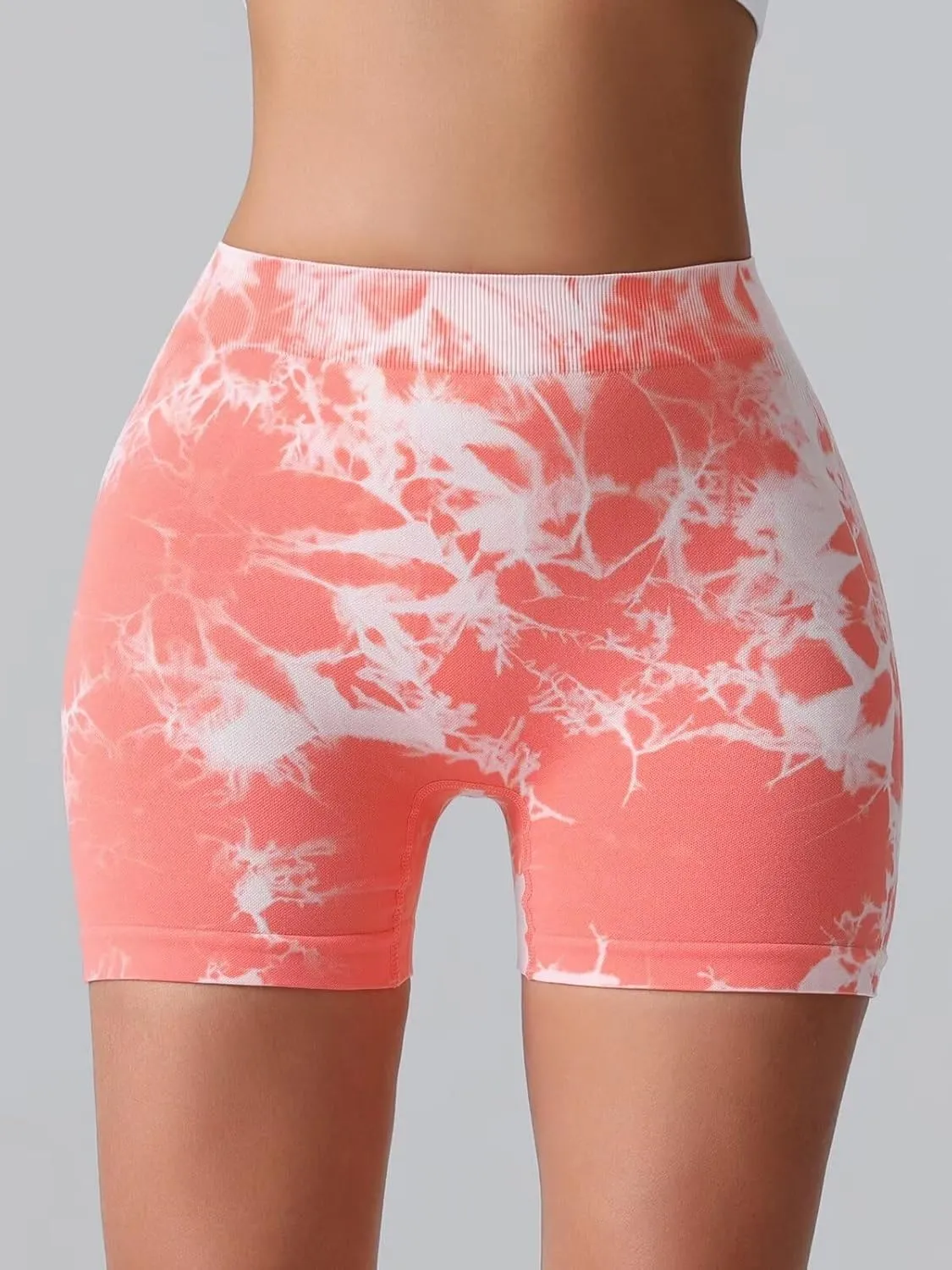 V Back Booty Shorts for Women Tie Dye Butt Lifting Workout Shorts Seamless Scrunch Gym Yoga High Waist Hot Pants