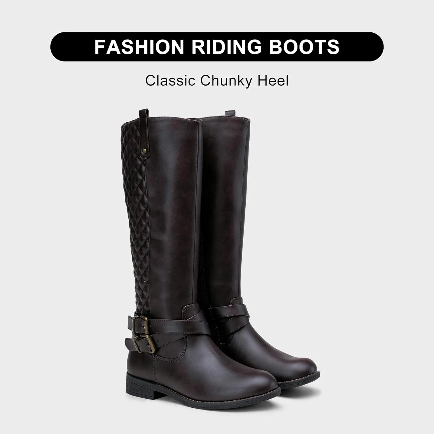 Vepose Women's 949 Knee High Boots,Tall Riding Boots Low Heel with Wide Calf