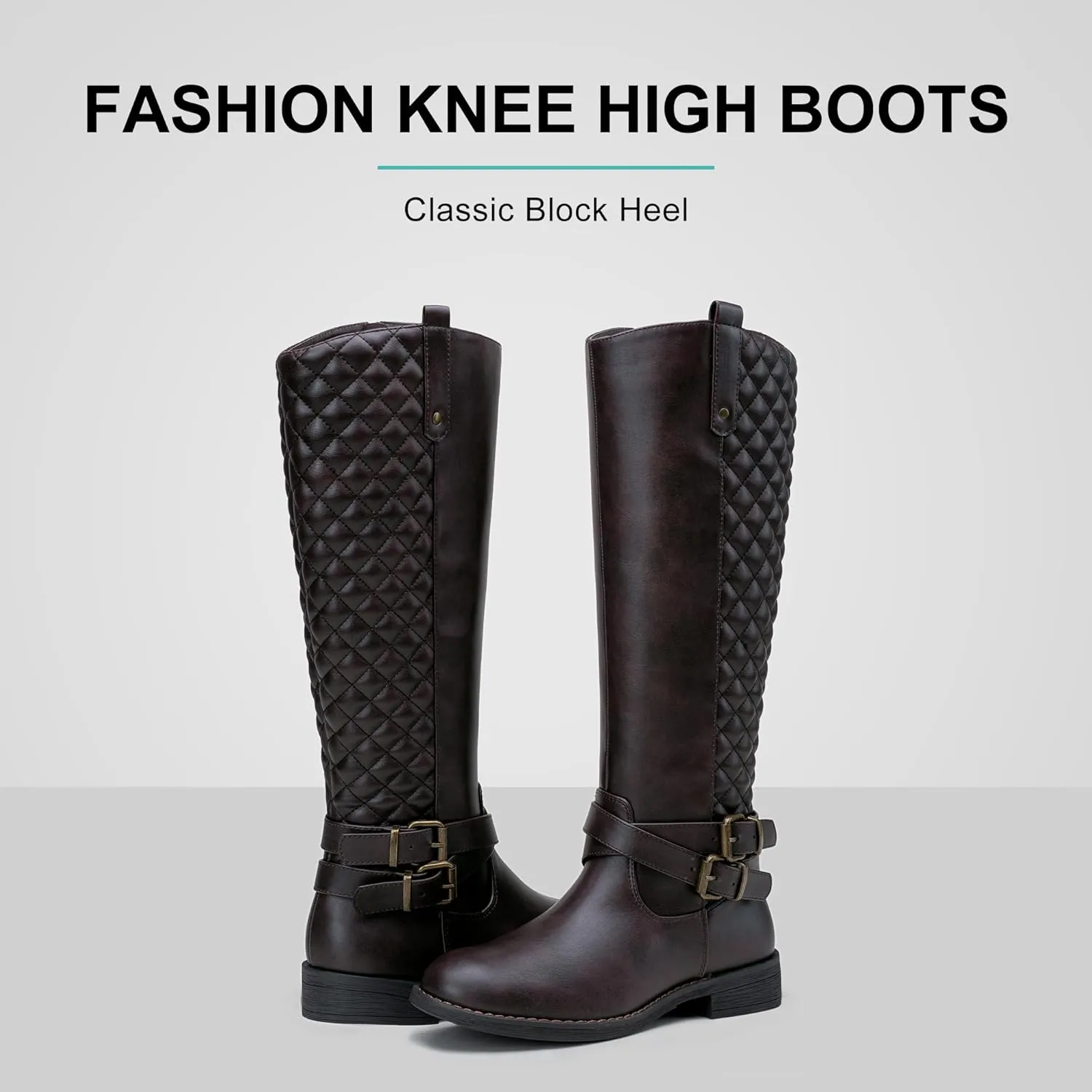 Vepose Women's 949 Knee High Boots,Tall Riding Boots Low Heel with Wide Calf