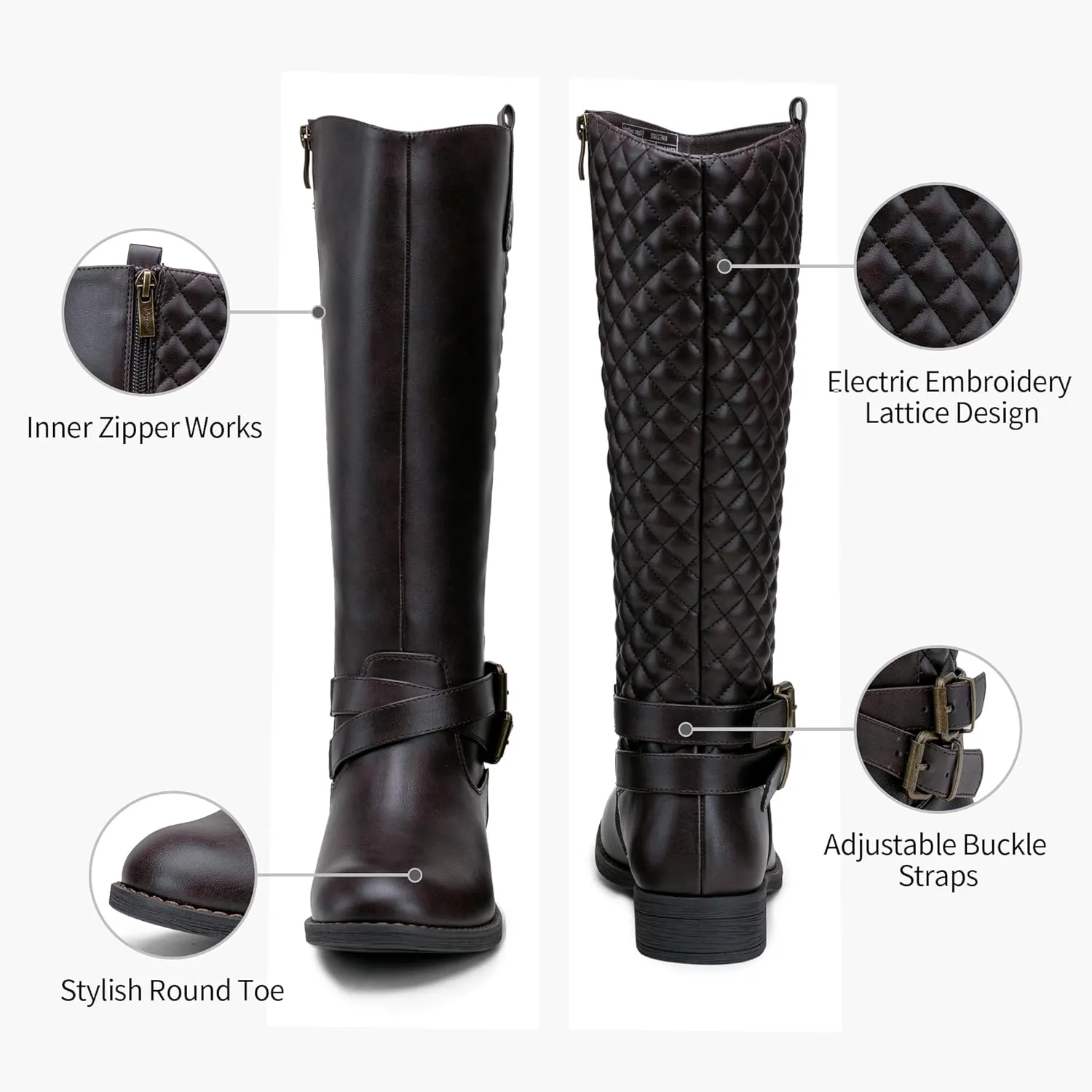 Vepose Women's 949 Knee High Boots,Tall Riding Boots Low Heel with Wide Calf