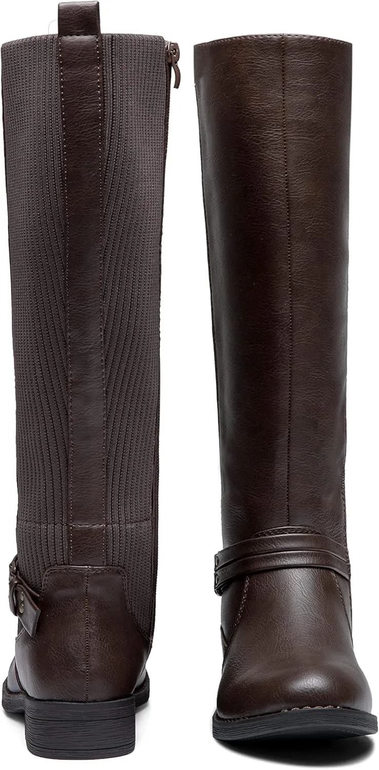 Vepose Women's Riding Knee High Boots Calf Tall Stretch Retro Low Heel 952 Boots with Zipper