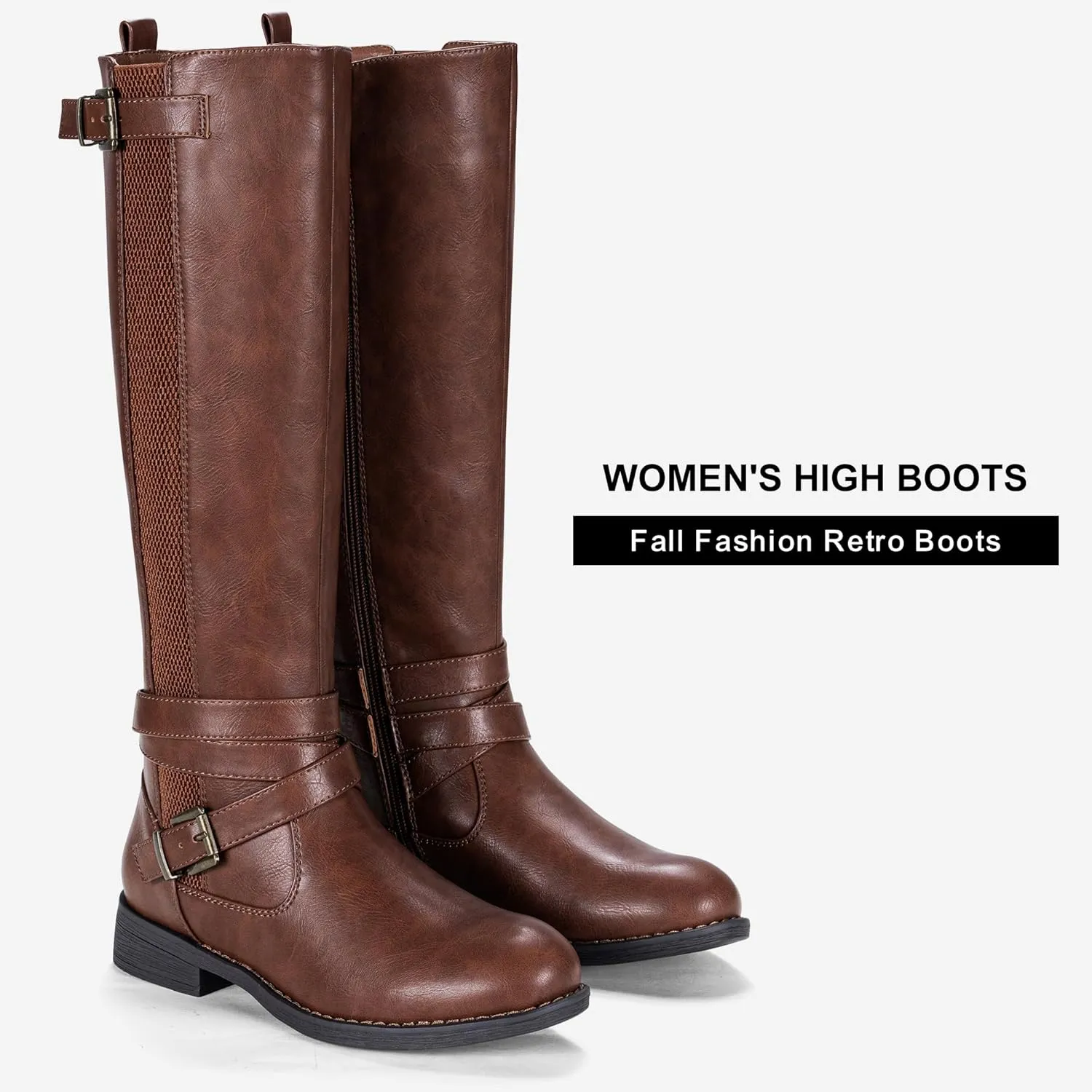 Vepose Women's Riding Knee High Boots Calf Tall Stretch Retro Low Heel 952 Boots with Zipper