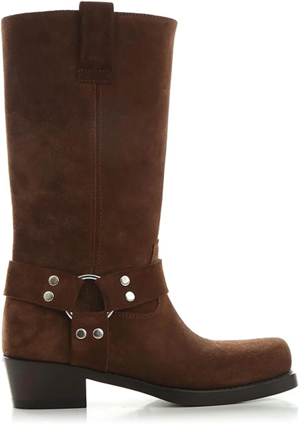 Vertundy Women's Chunky Heel Mid Calf Boot Square Toe Riding Boots Buckle Comfortable Slip On Fashion Causal Booties