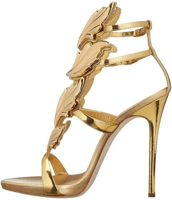 Vertundy Womens Stiletto Heel Sandals Wings Round Toe High Heeled Sandals Ankle Strap Dress Party Shoes