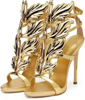 Vertundy Womens Stiletto Heel Sandals Wings Round Toe High Heeled Sandals Ankle Strap Dress Party Shoes