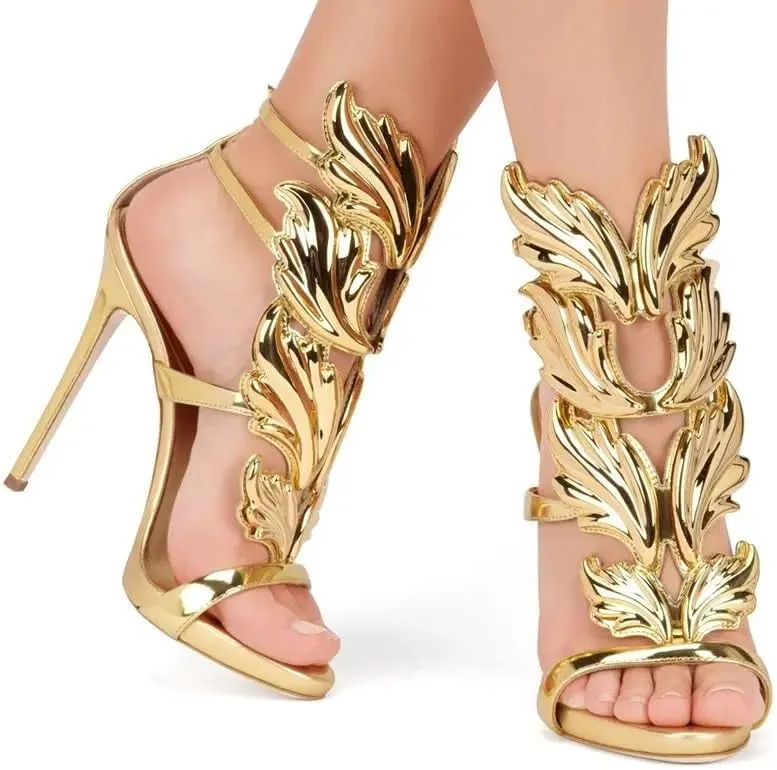Vertundy Womens Stiletto Heel Sandals Wings Round Toe High Heeled Sandals Ankle Strap Dress Party Shoes