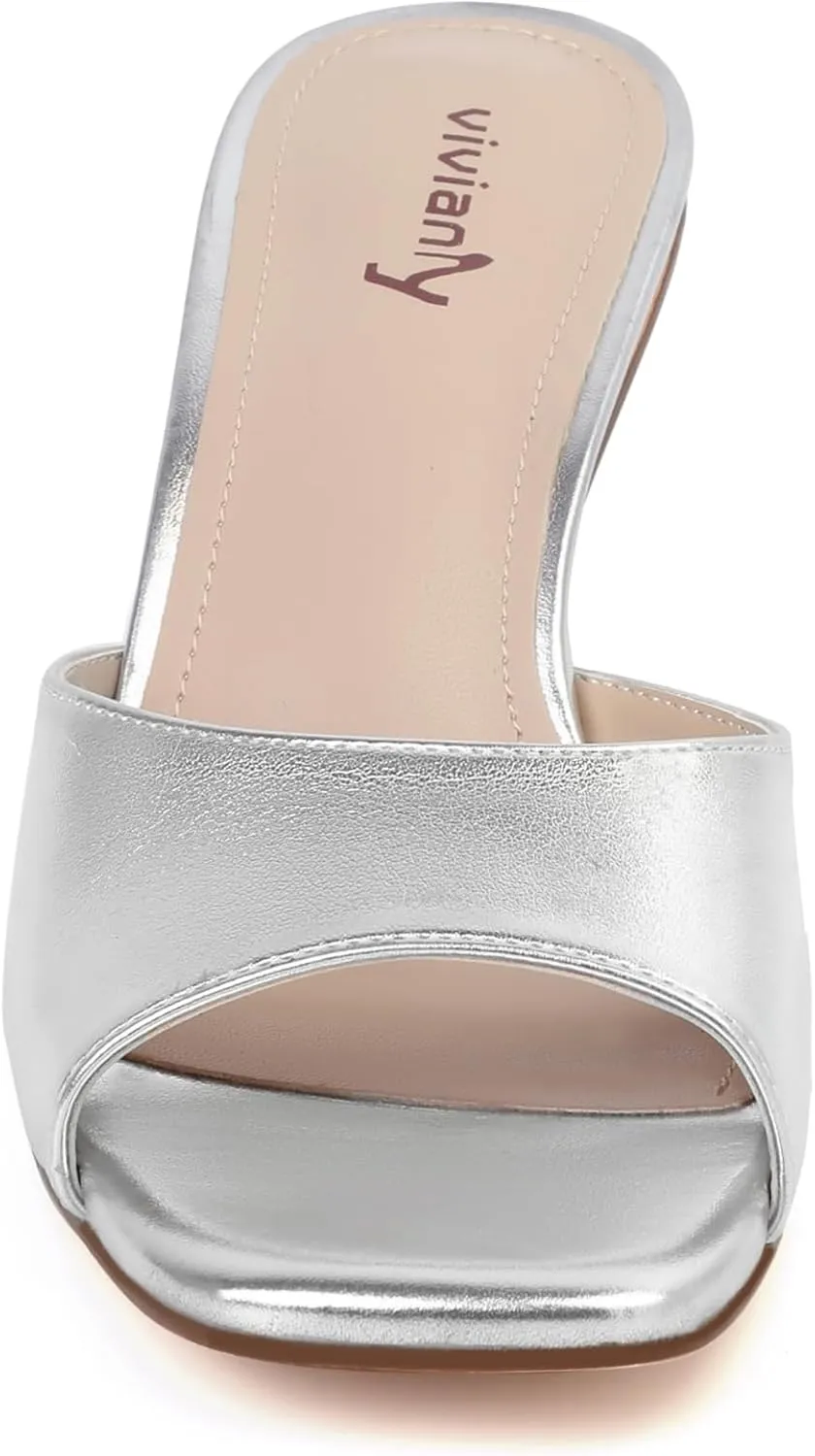 vivianly Womens Clear Heels Sandals Transparent Stiletto Heel Slippers Backless Peep Toe Slip on Heeled Mules