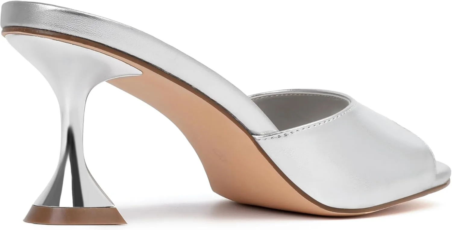 vivianly Womens Clear Heels Sandals Transparent Stiletto Heel Slippers Backless Peep Toe Slip on Heeled Mules