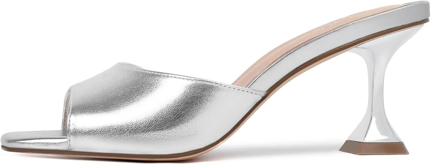 vivianly Womens Clear Heels Sandals Transparent Stiletto Heel Slippers Backless Peep Toe Slip on Heeled Mules