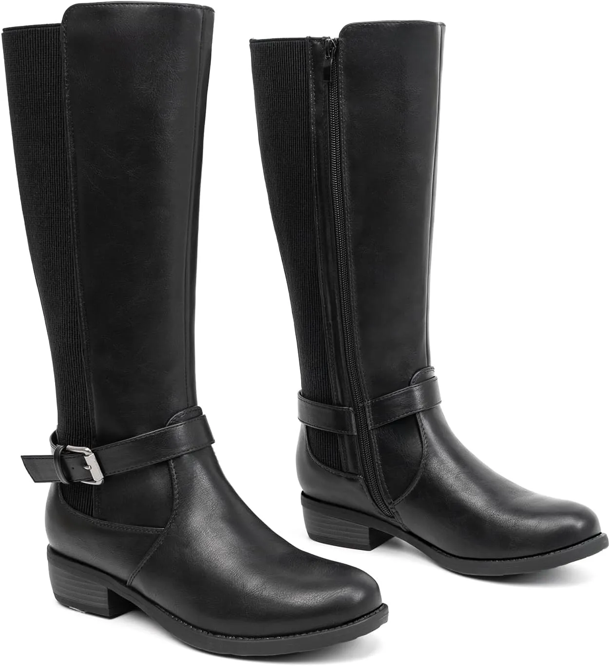 VJH confort Women's Knee High Boots, Round Toe Low Heel Stretchy Comfy Tall Riding Boot