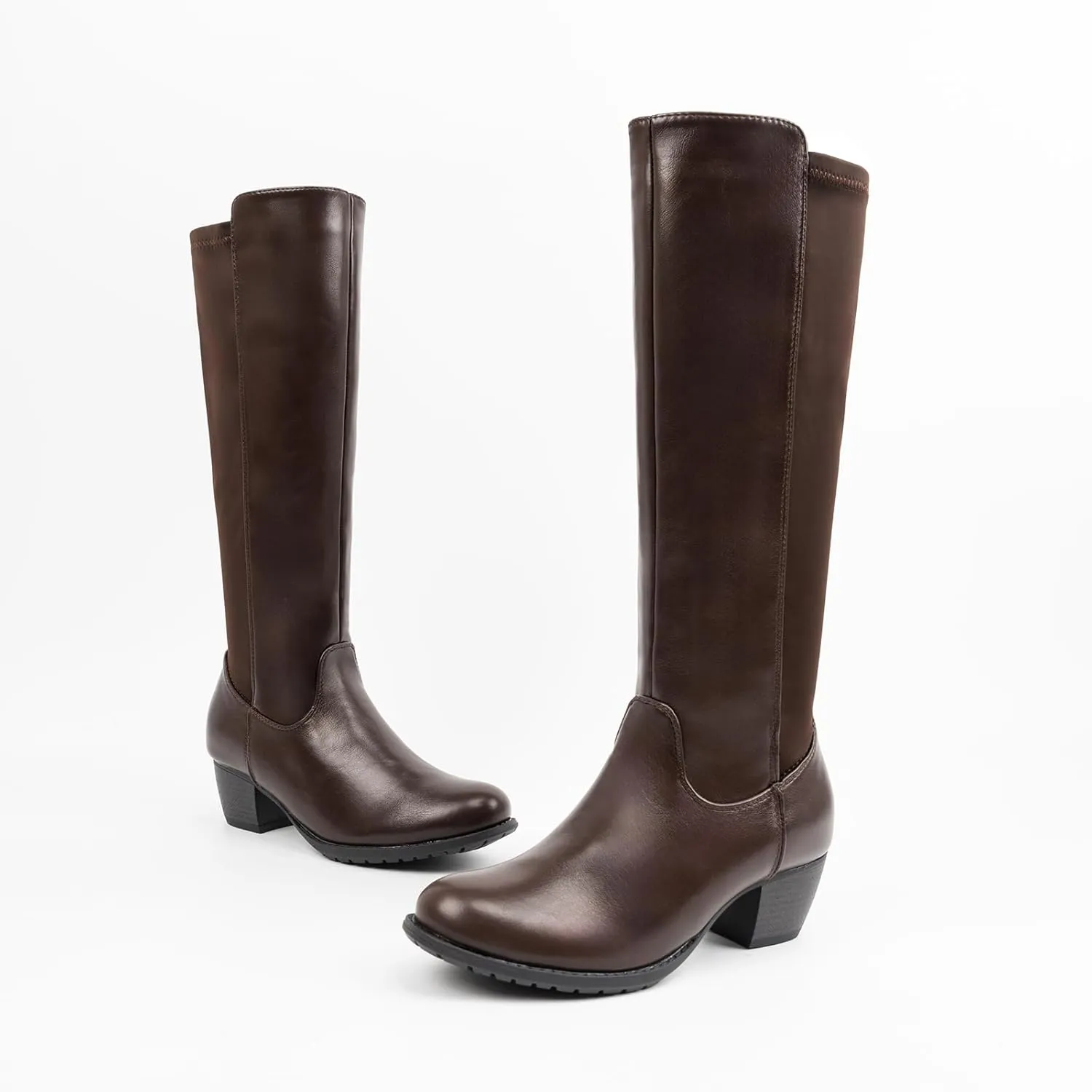 VJH confort Women's Knee High Boots, Round Toe Low Heel Stretchy Comfy Wide Calf Tall Riding Boot