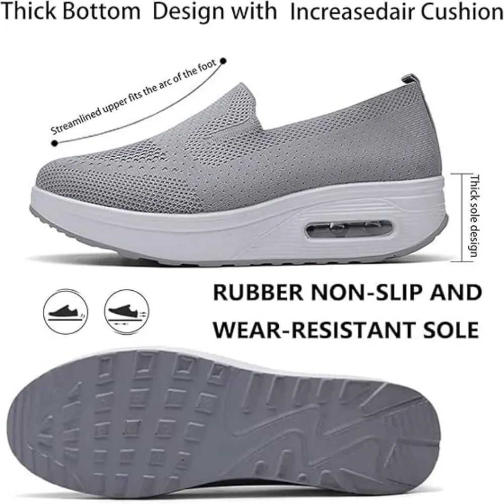 Vogany Orthopedic Sneakers Women, Mesh Platform Sneakers, Slip On Breathable Walking Shoes, Work Loafers with Arch Support