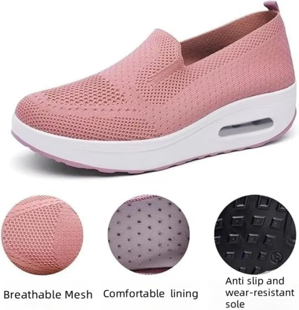 Vogany Orthopedic Sneakers Women, Mesh Platform Sneakers, Slip On Breathable Walking Shoes, Work Loafers with Arch Support