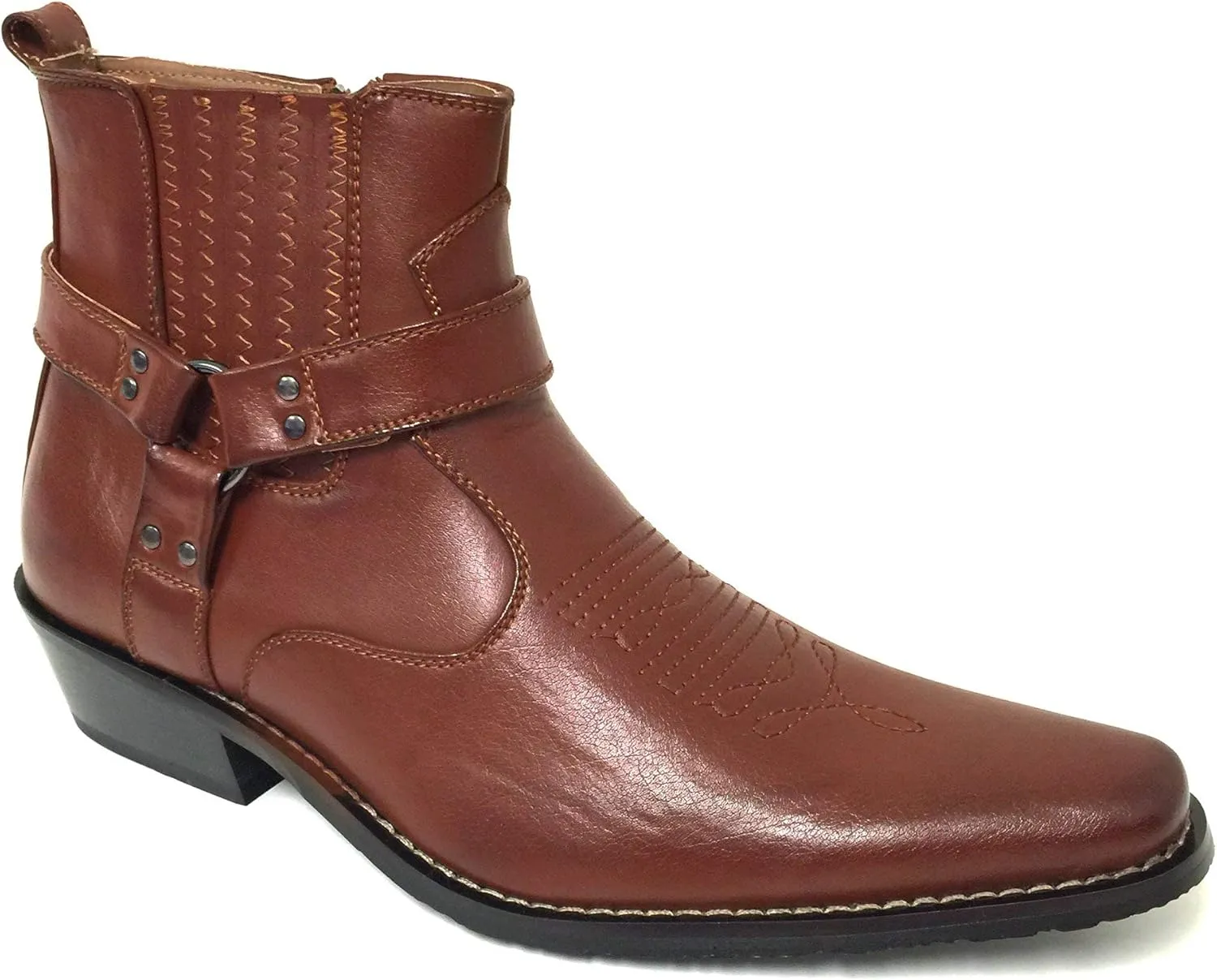 W1TCJ Men’s Cowboy Boots Western Ankle Harness Leather Lining Side Zipper Shoes
