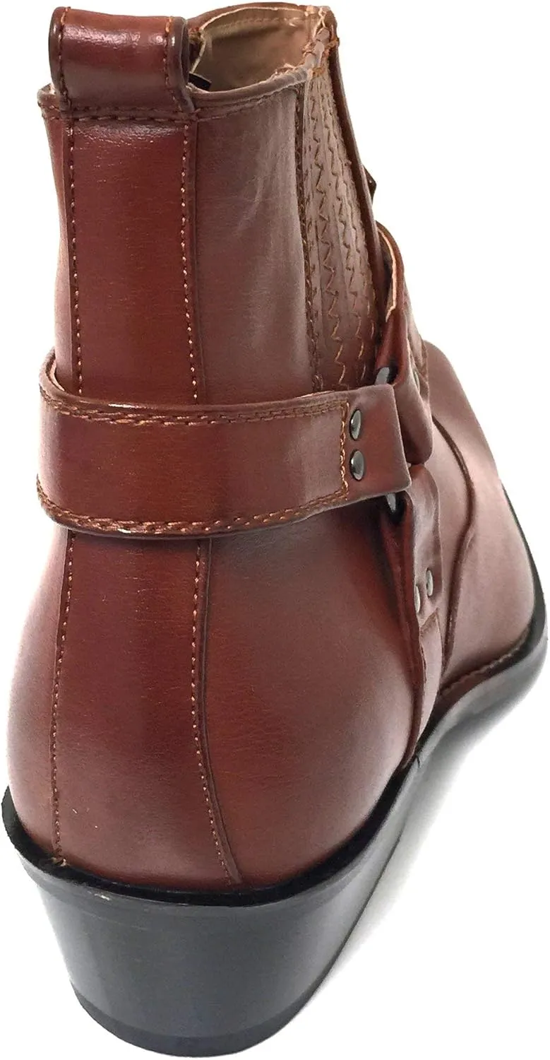 W1TCJ Men’s Cowboy Boots Western Ankle Harness Leather Lining Side Zipper Shoes