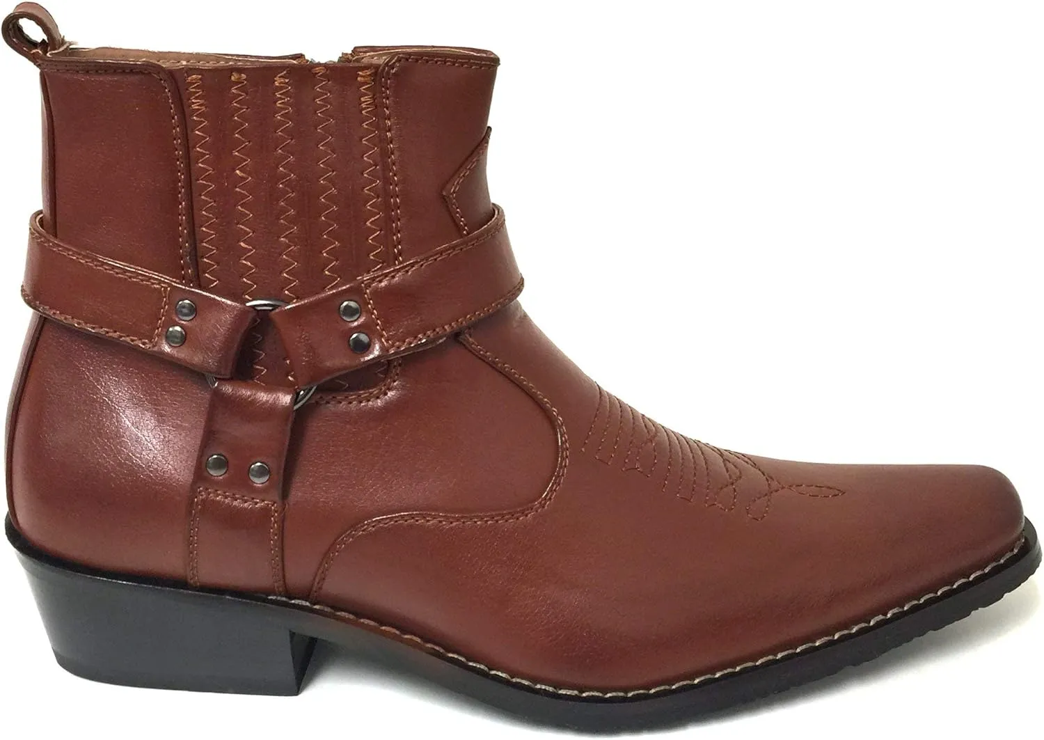 W1TCJ Men’s Cowboy Boots Western Ankle Harness Leather Lining Side Zipper Shoes