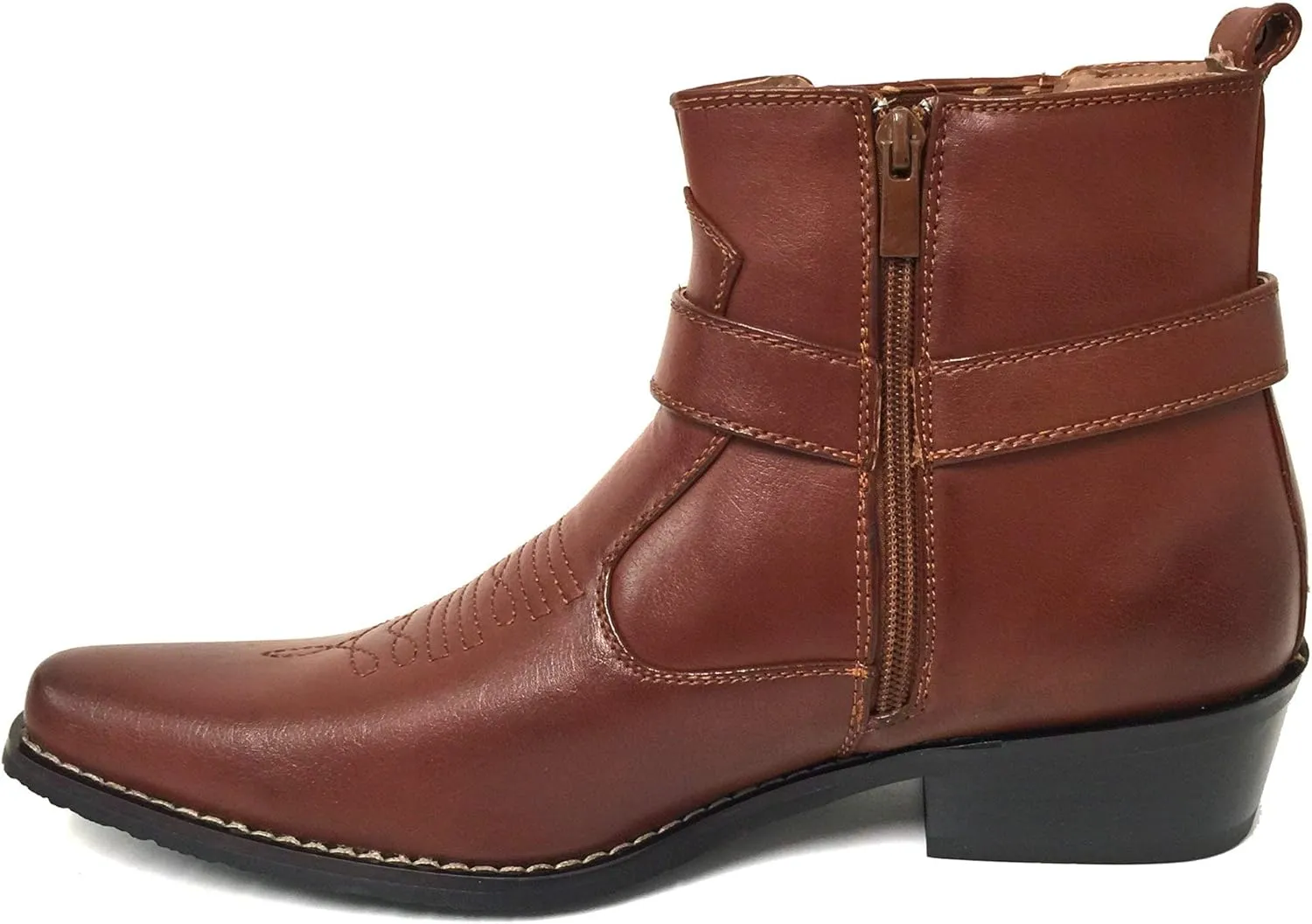 W1TCJ Men’s Cowboy Boots Western Ankle Harness Leather Lining Side Zipper Shoes
