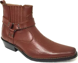W1TCJ Men’s Cowboy Boots Western Ankle Harness Leather Lining Side Zipper Shoes