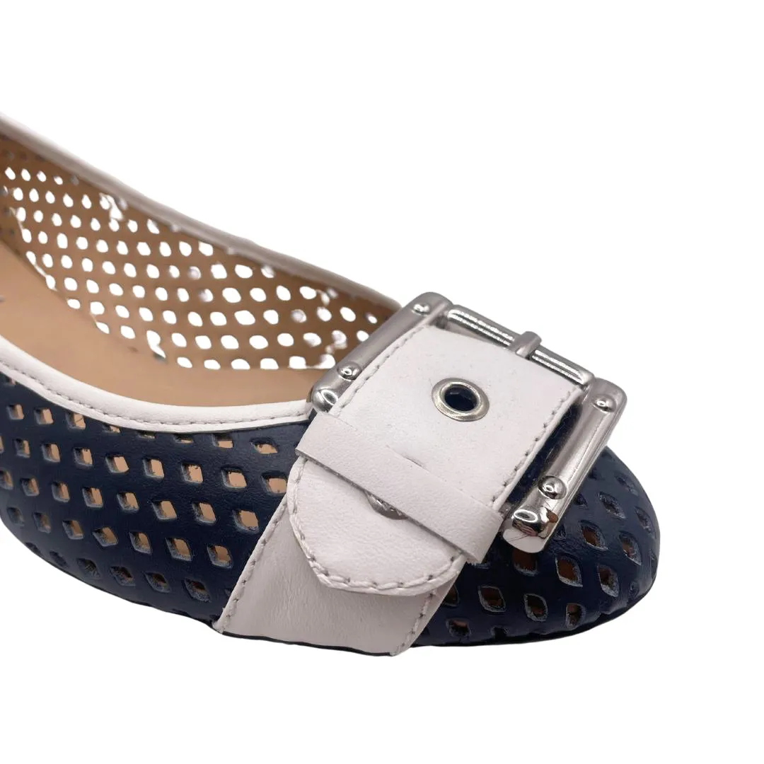 Waffle - Navy White Leather