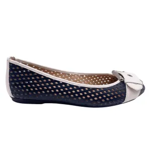 Waffle - Navy White Leather