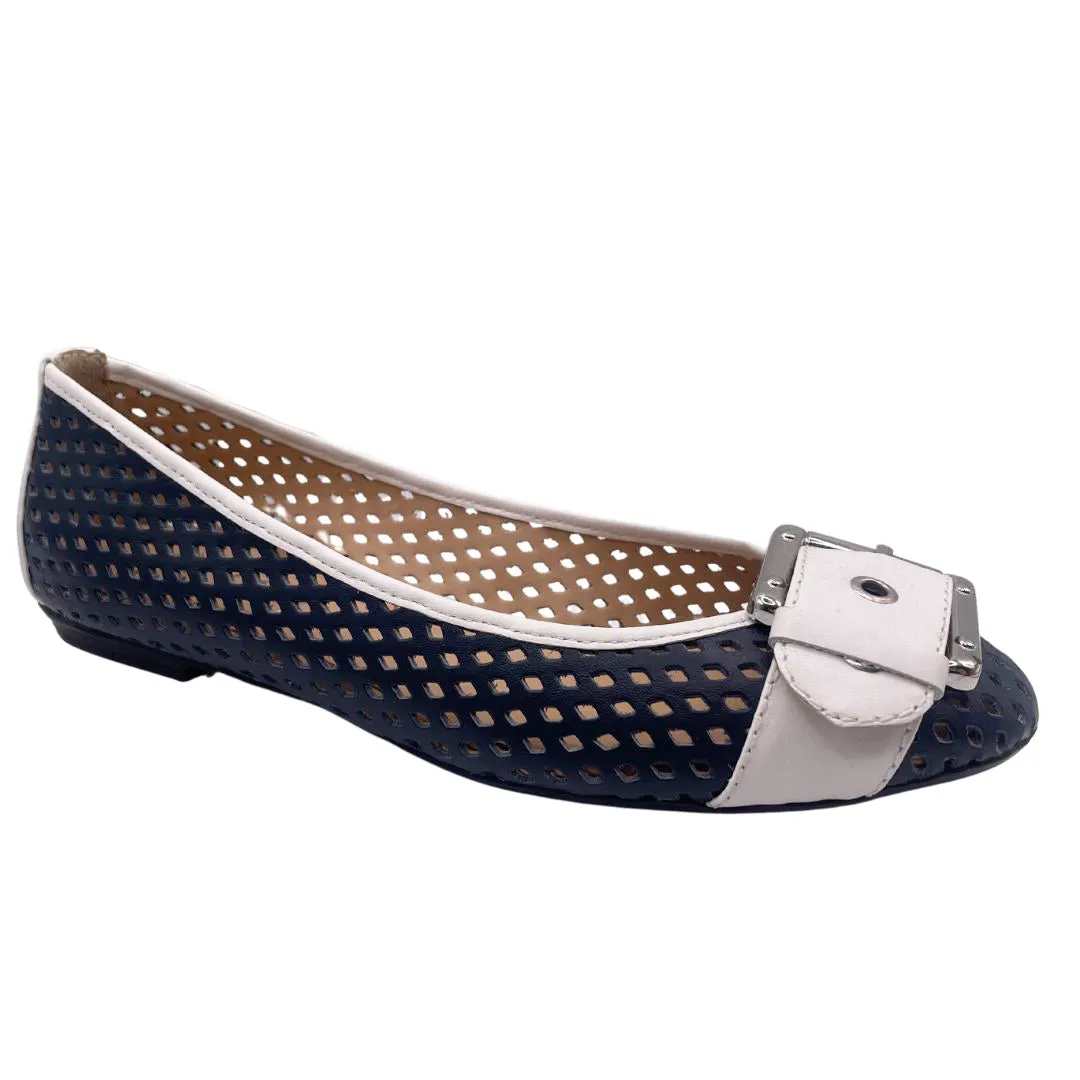 Waffle - Navy White Leather