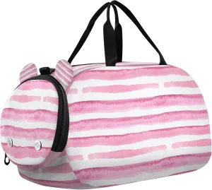 Watercolor Pink Stripes Youth Sports & Travel Duffle Bag with Shoe Compartment,Waterproof Gym Bag for Girls and Boys (Overnight Essentials Organizer)