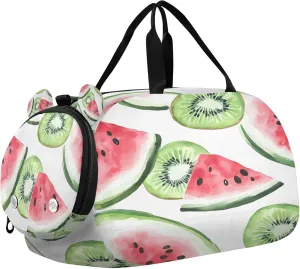 Watermelon Kiwi Youth Sports & Travel Duffle Bag with Shoe Compartment,Waterproof Gym Bag for Girls and Boys (Overnight Essentials Organizer)