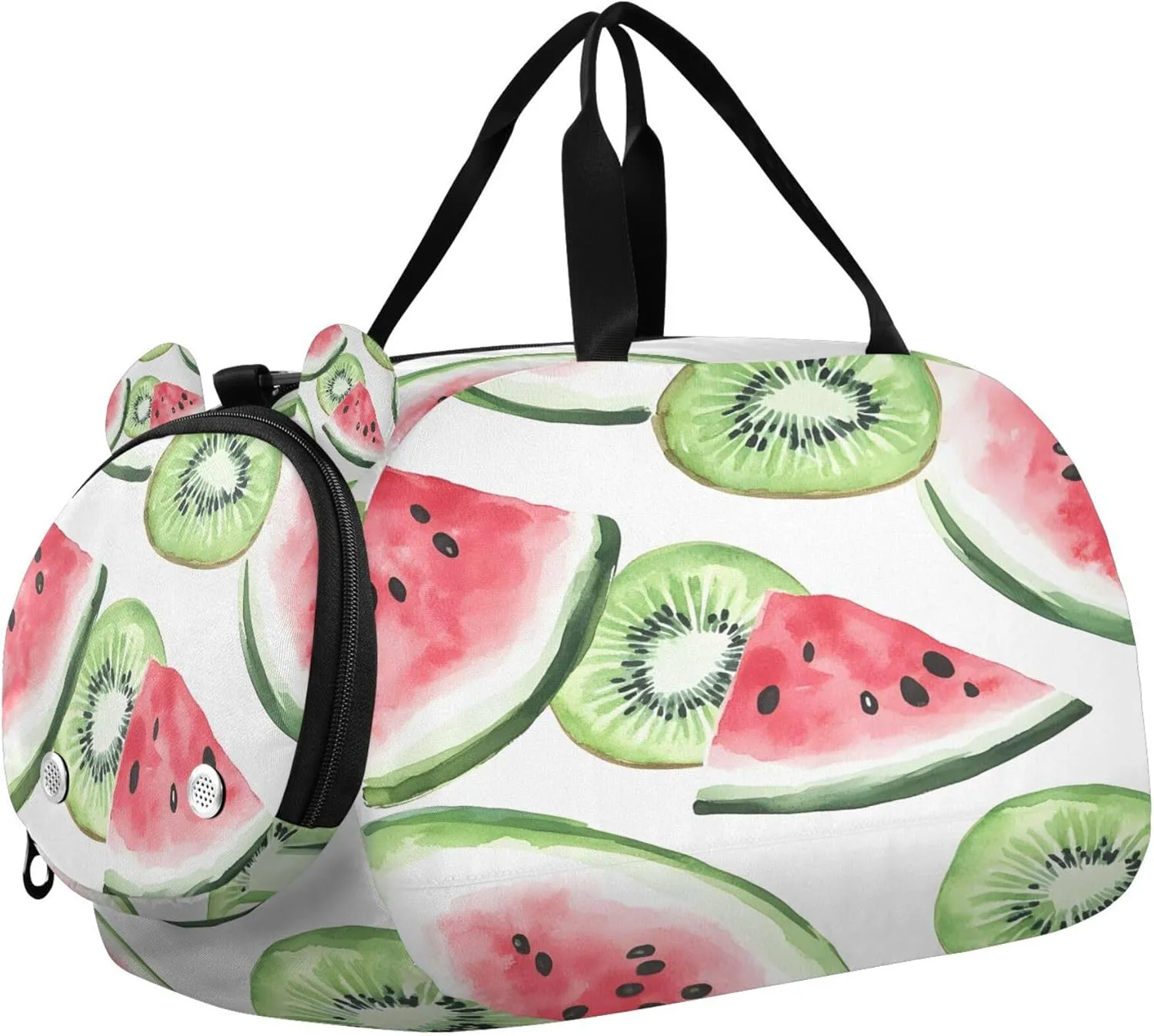 Watermelon Kiwi Youth Sports & Travel Duffle Bag with Shoe Compartment,Waterproof Gym Bag for Girls and Boys (Overnight Essentials Organizer)