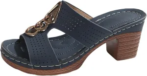 Wedge Heel Sandals for Women Summer Casual Chunky Block Low Heels Comfortable Beach Slippers Dressy Slip on Open Toe Sandals