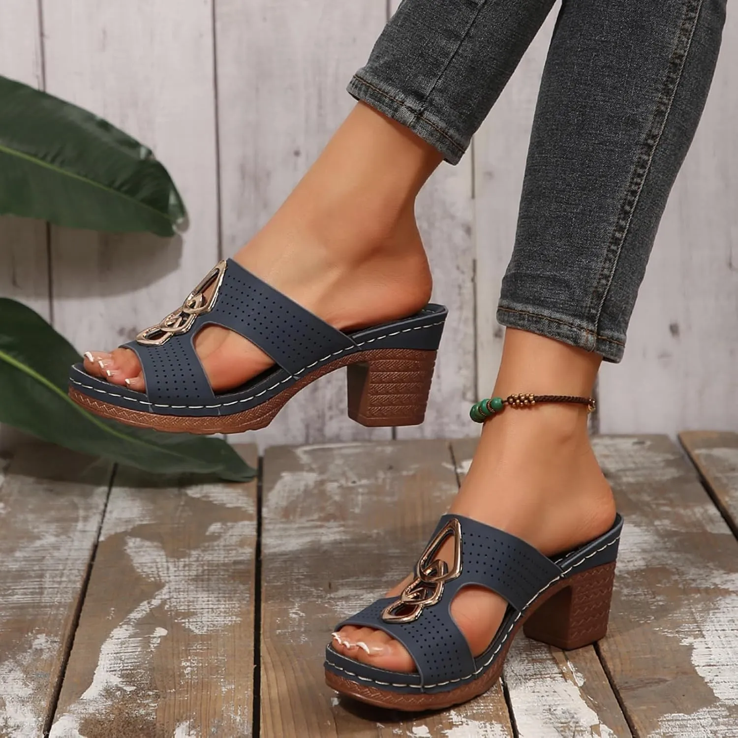 Wedge Heel Sandals for Women Summer Casual Chunky Block Low Heels Comfortable Beach Slippers Dressy Slip on Open Toe Sandals