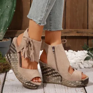 Wedge Sandals for Women 2025 Dressy Summer Open Toe Suede Espadrilles Sandals Comfortable Ankle Strap Platform Wedges Boho Orthopedic High Heels Beach Shoes
