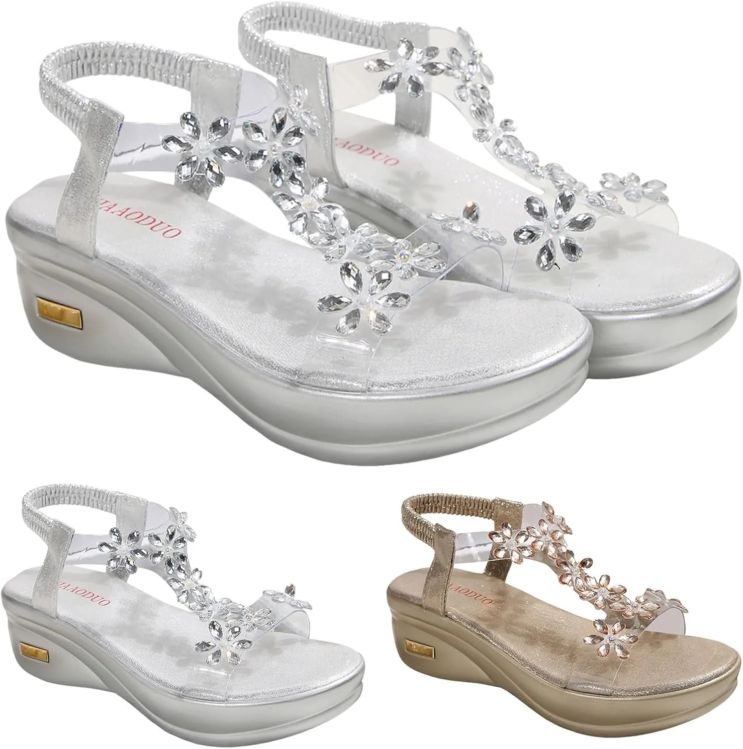 Wedge Sandals for Women Dressy Summer Platform Comfortable Low Wedges Womens Sandal Transparent Flower with Ankle Strap Casual Walking Flat Arch support Comfy Party Prom Formal Wedding