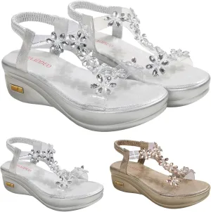 Wedge Sandals for Women Dressy Summer Platform Comfortable Low Wedges Womens Sandal Transparent Flower with Ankle Strap Casual Walking Flat Arch support Comfy Party Prom Formal Wedding