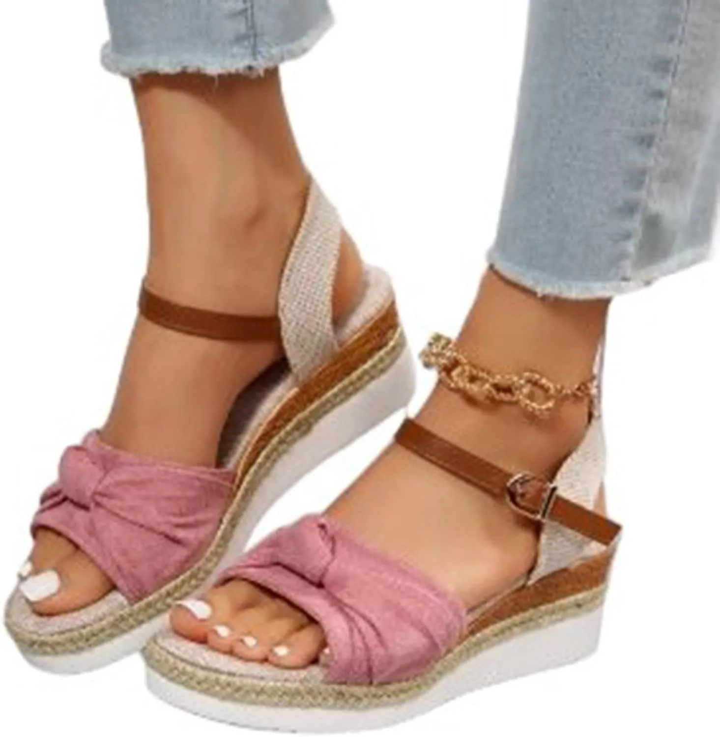 Wedge Sandals for Women Platform Wedge Heels Wide Width Comfortable Espadrilles for Women Open Toe Ankle Strap Wedges Heels Sandals Dressy Summer Fishmouth Slip On Lightweight Sandal