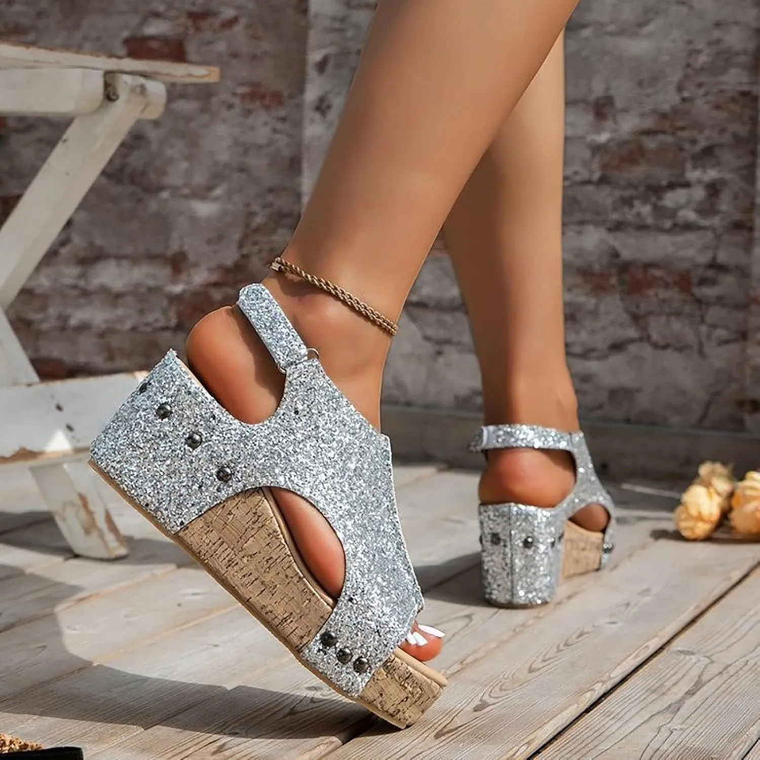 Wedge Sandals for Women,Platform Wedge Sandals Women,Open Toe Buckle Ankle Strap Espadrilles Flatform Wedge Sandal Dressy High Heeled Wedges Comfortable Casual Ladies Boho Beach Shoes Summer Vacation
