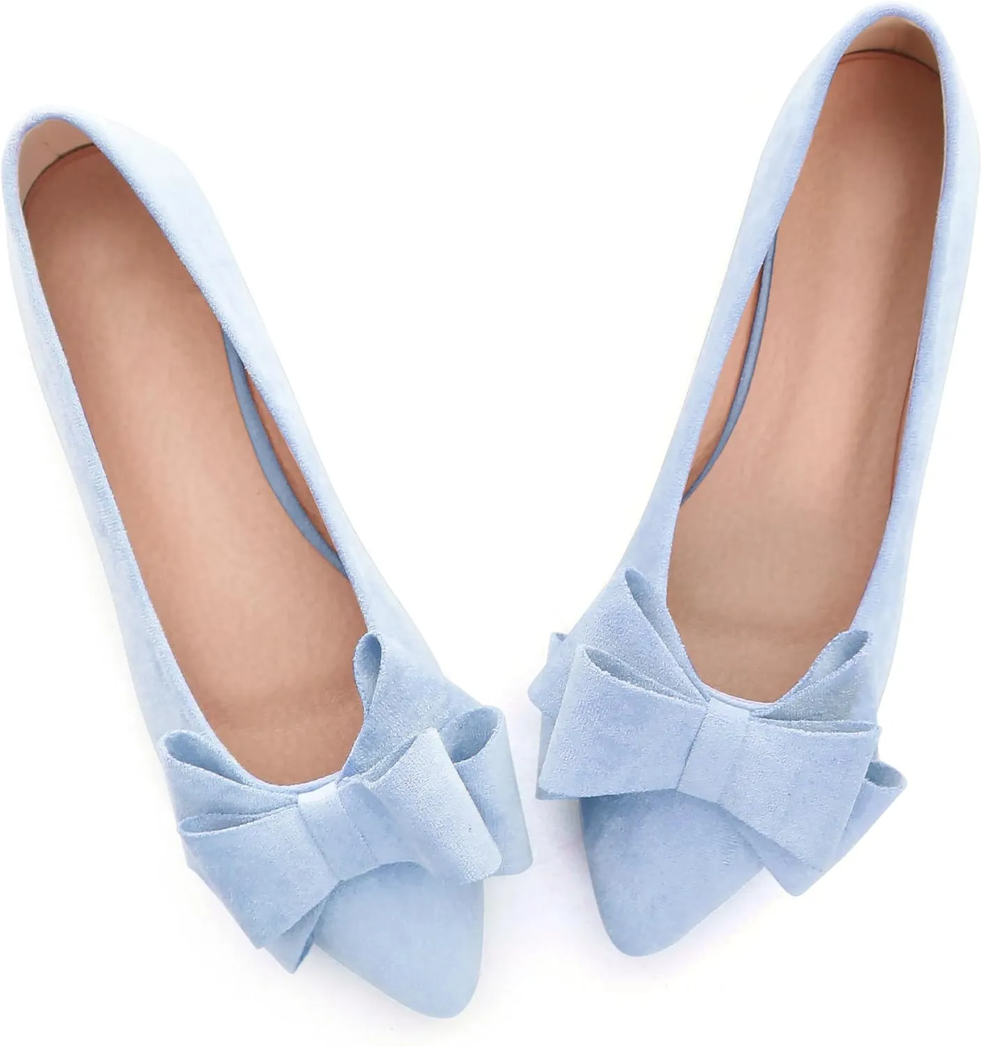 WENJIAZHIZHI Flat Dress Shoes Women Comfortable Ballet Flats Slip On Pearls Knot Dressy Shoes Pointed Toe