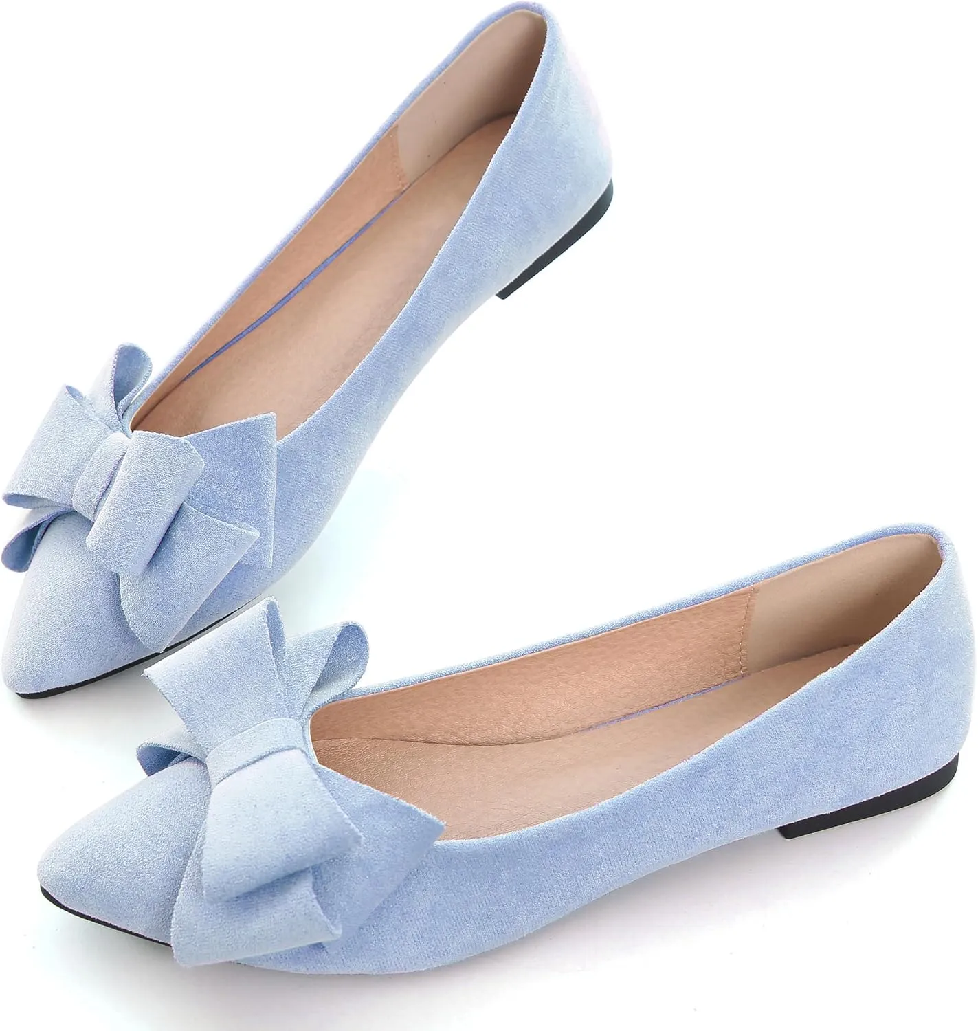 WENJIAZHIZHI Flat Dress Shoes Women Comfortable Ballet Flats Slip On Pearls Knot Dressy Shoes Pointed Toe