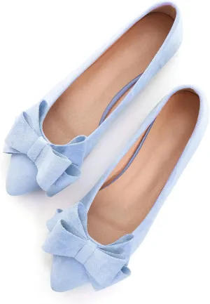 WENJIAZHIZHI Flat Dress Shoes Women Comfortable Ballet Flats Slip On Pearls Knot Dressy Shoes Pointed Toe