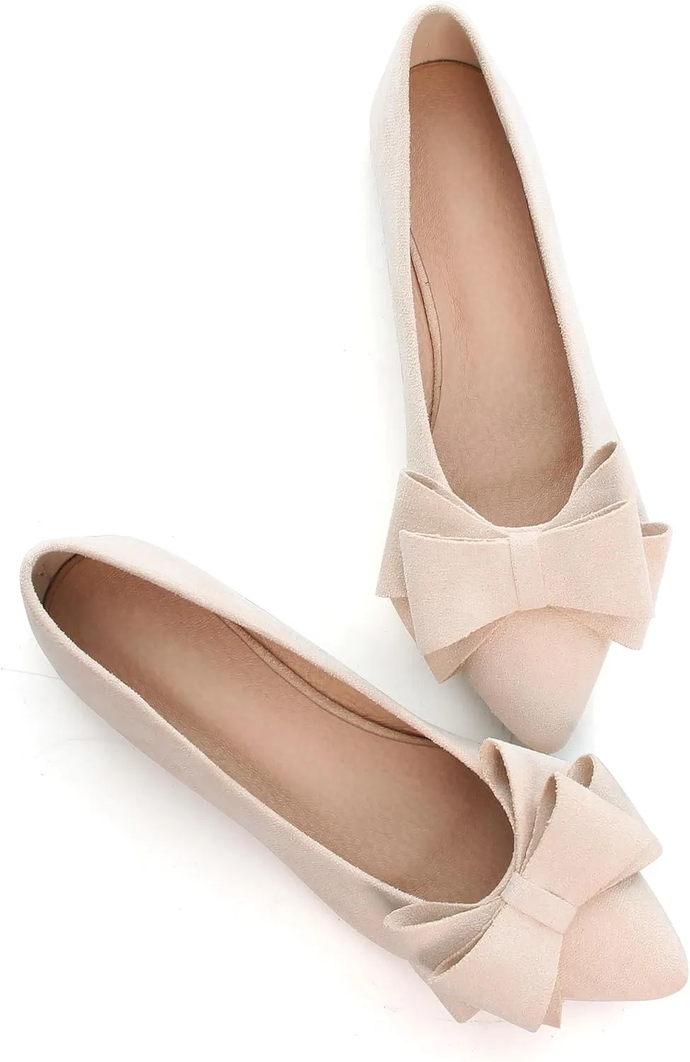 WENJIAZHIZHI Flat Dress Shoes Women Comfortable Ballet Flats Slip On Pearls Knot Dressy Shoes Pointed Toe