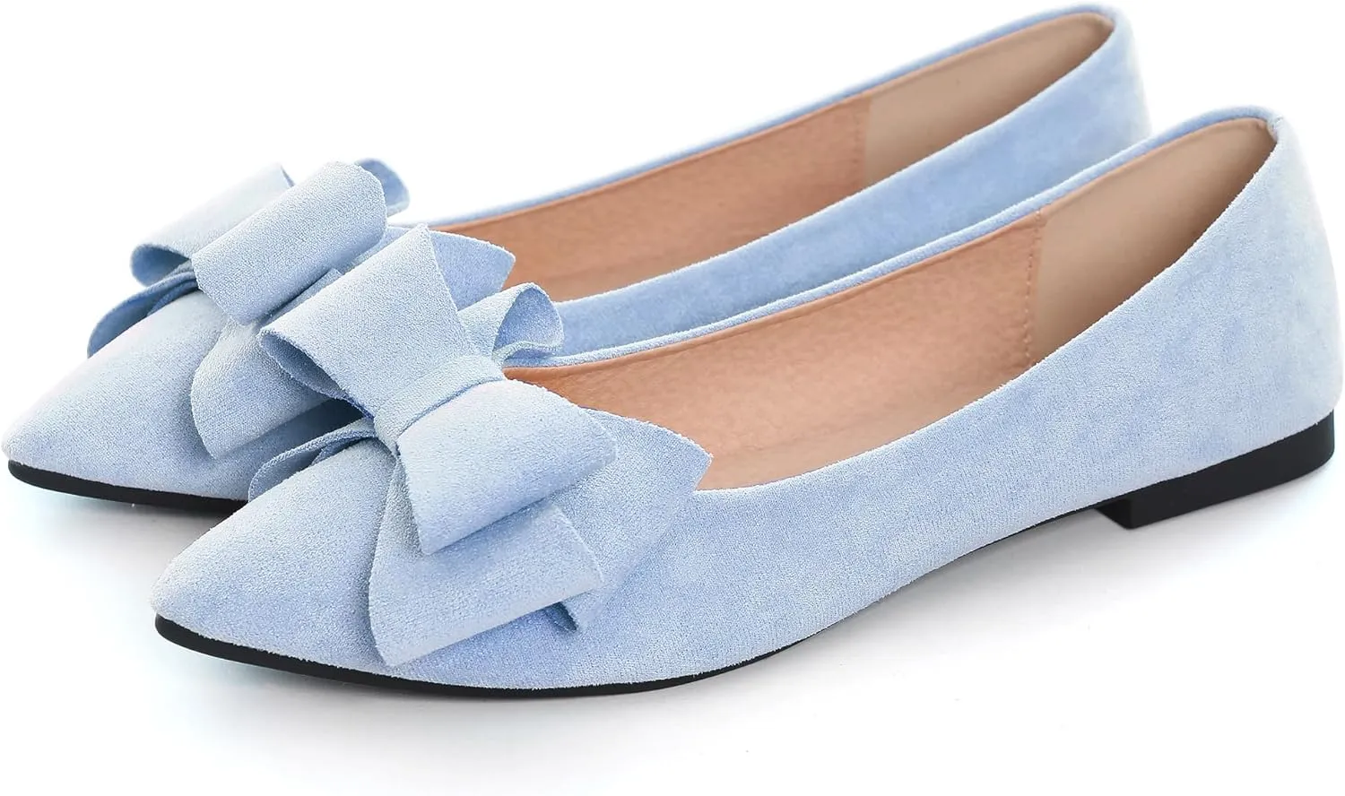 WENJIAZHIZHI Flat Dress Shoes Women Comfortable Ballet Flats Slip On Pearls Knot Dressy Shoes Pointed Toe